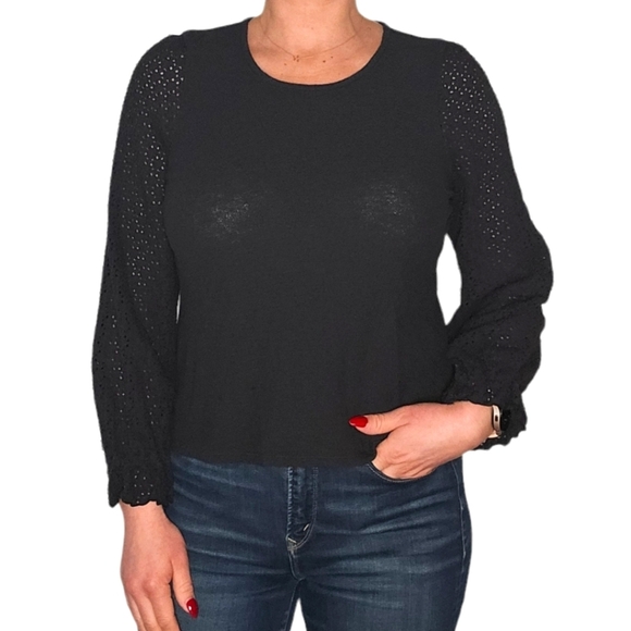 Madewell Texture & Thread Mesh Puffed Long Sleeve Top Size Medium Black - Picture 1 of 5